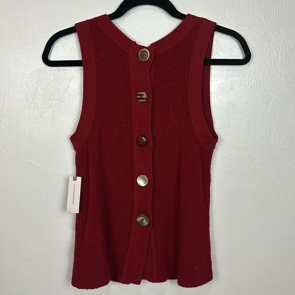 MOTH Anthropologie Buttoned Sweater Tank In Burgundy Size S - Picture 3 of 8